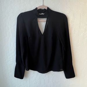 H&M Divided Black Top with Triangle Cut Out, Going Out Long Sleeve Blouse